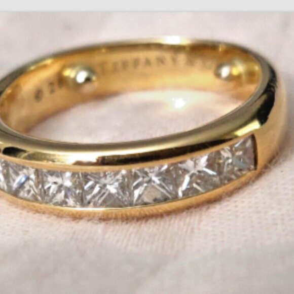 Tiffany & Co 1.21ct Princess Diamond 18K Gold Ring Channel Set Size 6 - Picture 2 of 3